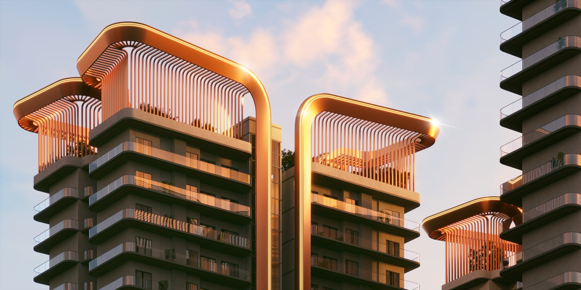 Vertical fins performative facade residential towers Ashtech Presidential Towers Delhi NCR architecture