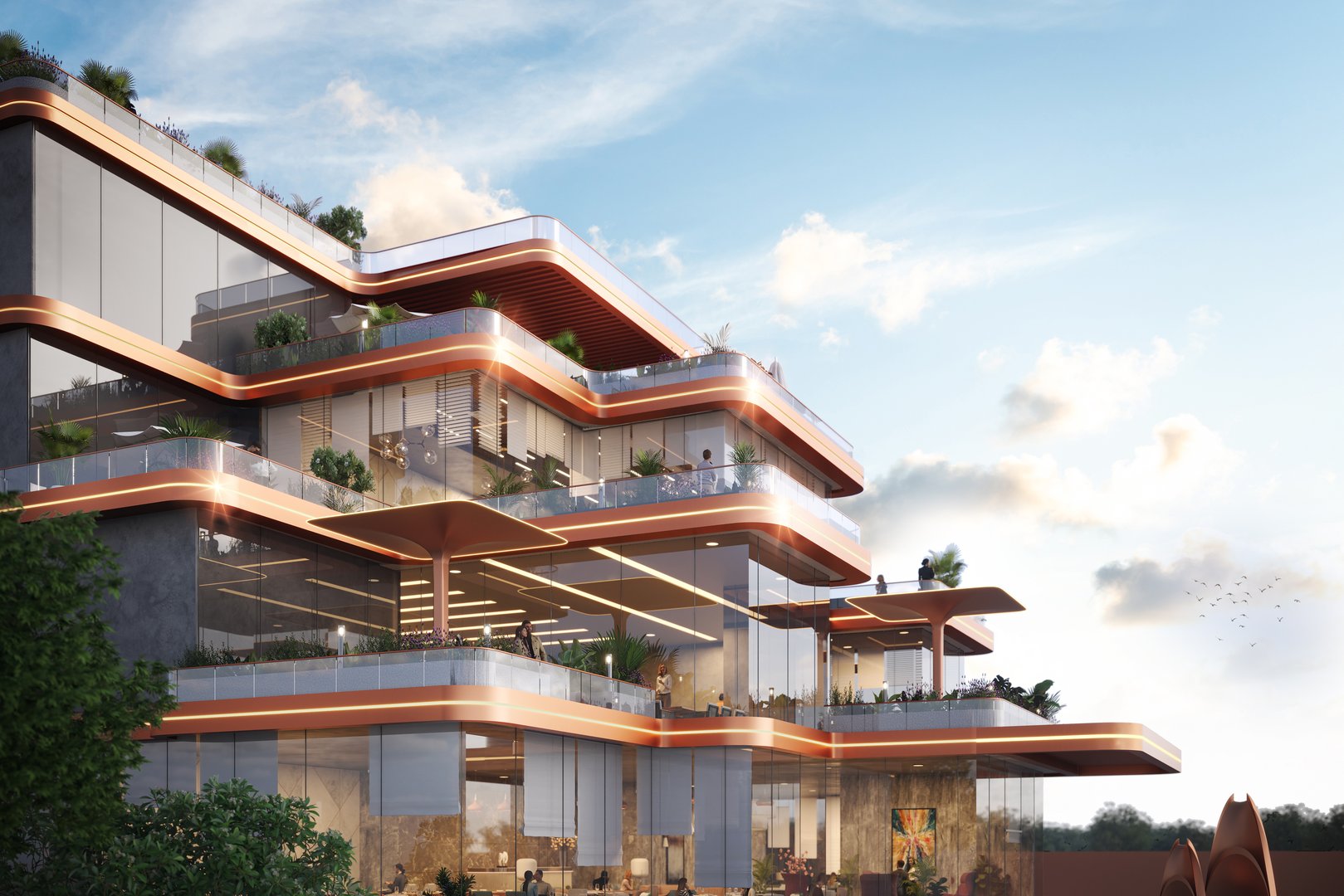 Ashtech Presidential Towers stepped crown architecture timber facade detail Greater Noida Studio Symbiosis